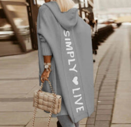 Ladies New Letter Hooded Long Cardigan