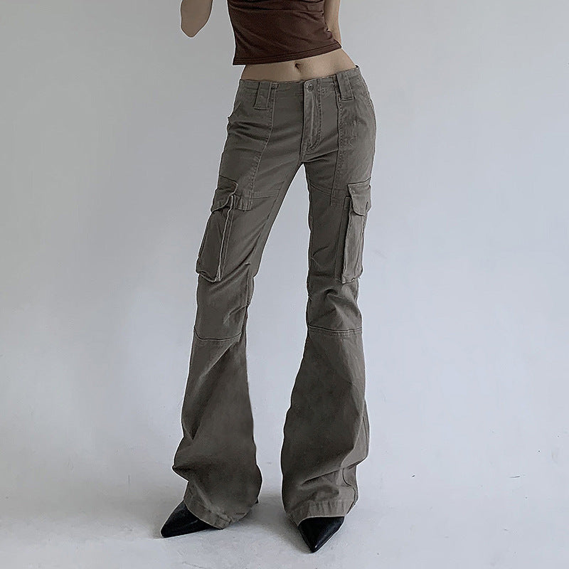 Loose Leisure Workwear Pocket Slimming Low Waist Straight-leg Pants Women