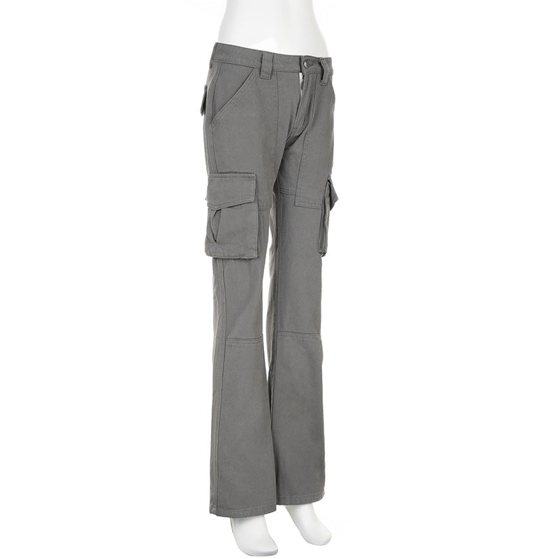 Loose Leisure Workwear Pocket Slimming Low Waist Straight-leg Pants Women