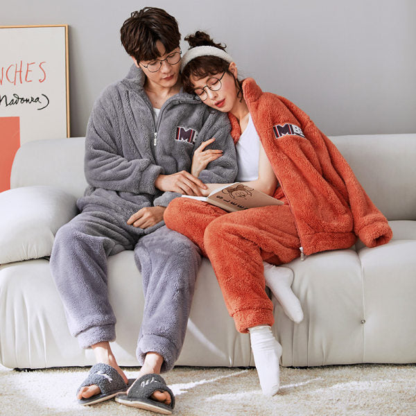 Couple Hooded Pajamas Autumn And Winter Thick Warm Plush Cardigan